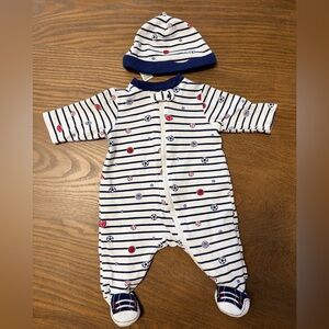Little Me Navy and White Striped Footie with Hat